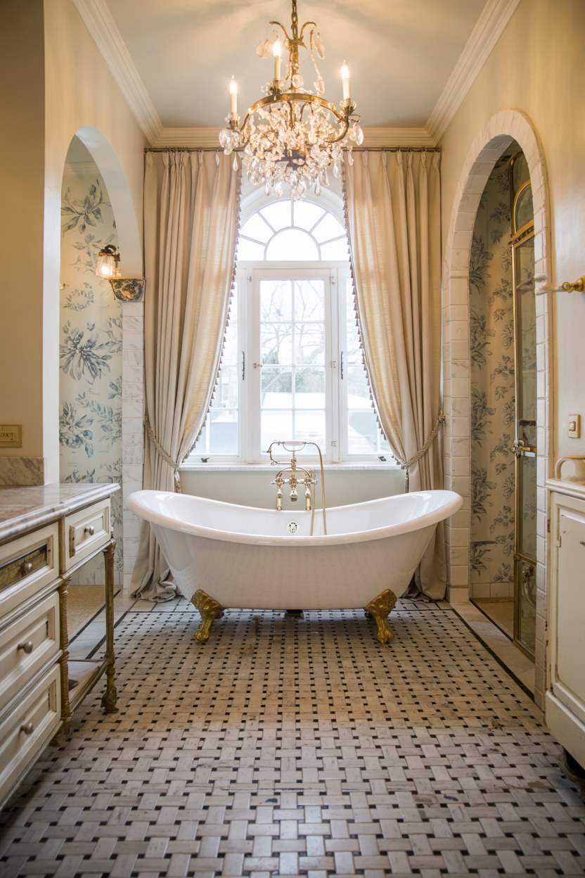 Luxury Basketweave Mosaic Tile Design for Elegant Bathroom Floors