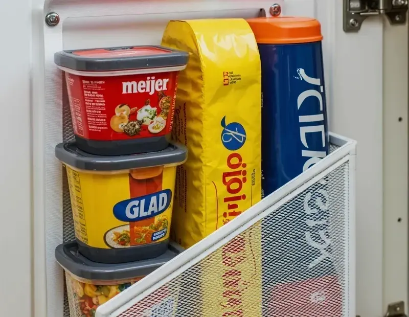 Mesh cabinet door organizer for storing food storage containers | small kitchen