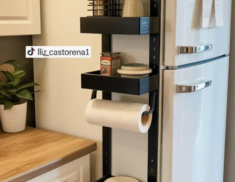 Fridge Organizer Shelves | Vertical Side Storage for Small Kitchen Counter Space Saving Ideas
