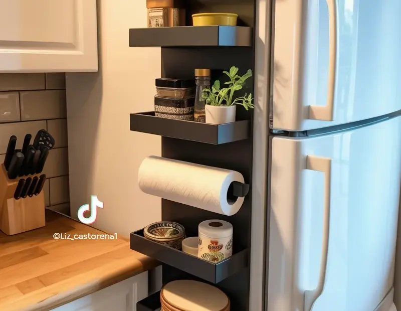 Fridge Organizer | Vertical Shelf for Small Kitchen Counter Space | Refrigerator Side Storage