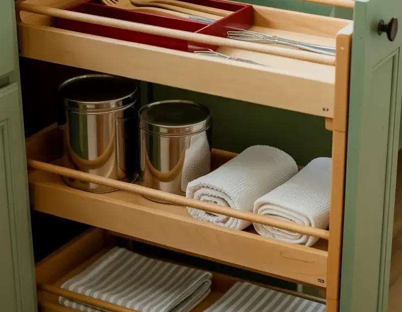 Pull Out Cabinet Organizer with Wooden Sliding Shelves – Easy DIY for Deep Cabinets