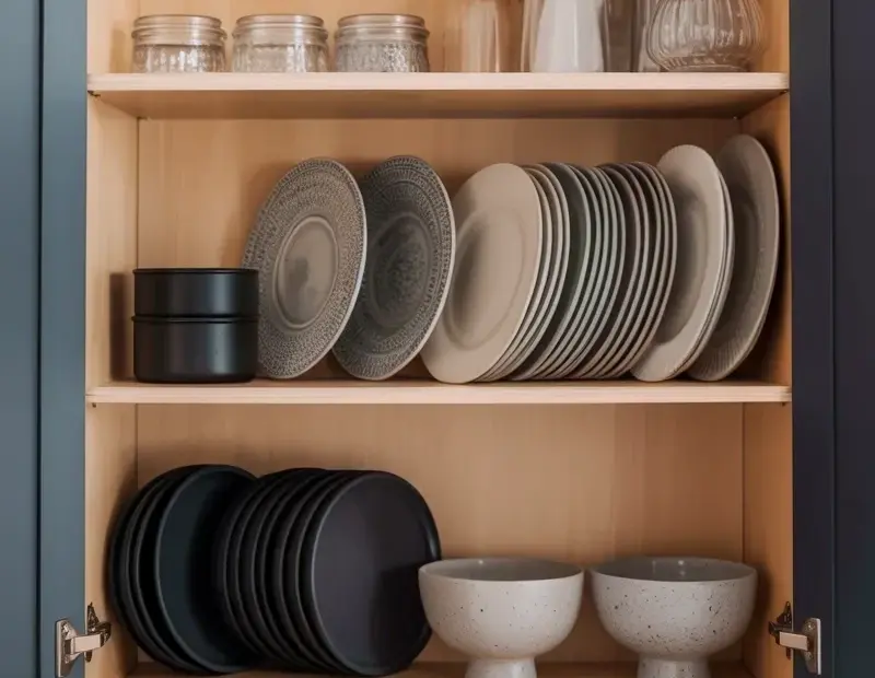 Kitchen Cabinet Organization: Wooden Dividers Keep Plates, Bowls & Lids Tidy