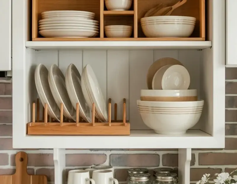 Organized Kitchen Cabinet Tour: White Ceramics, Mason Jars & Wooden Utensils