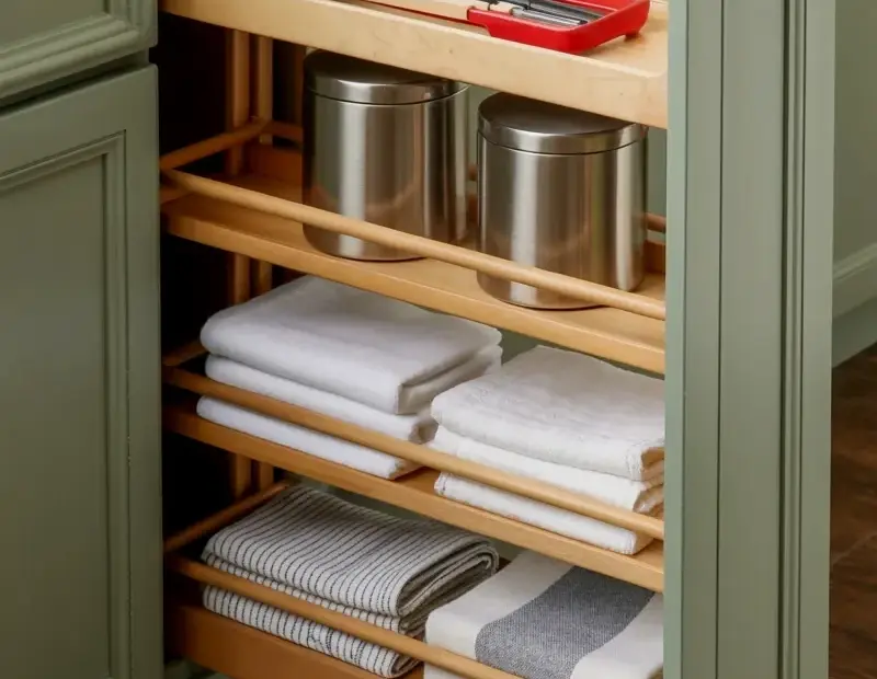 Pull Out Kitchen Cabinet Organizer with Wooden Shelves | Spring Kitchen Refresh